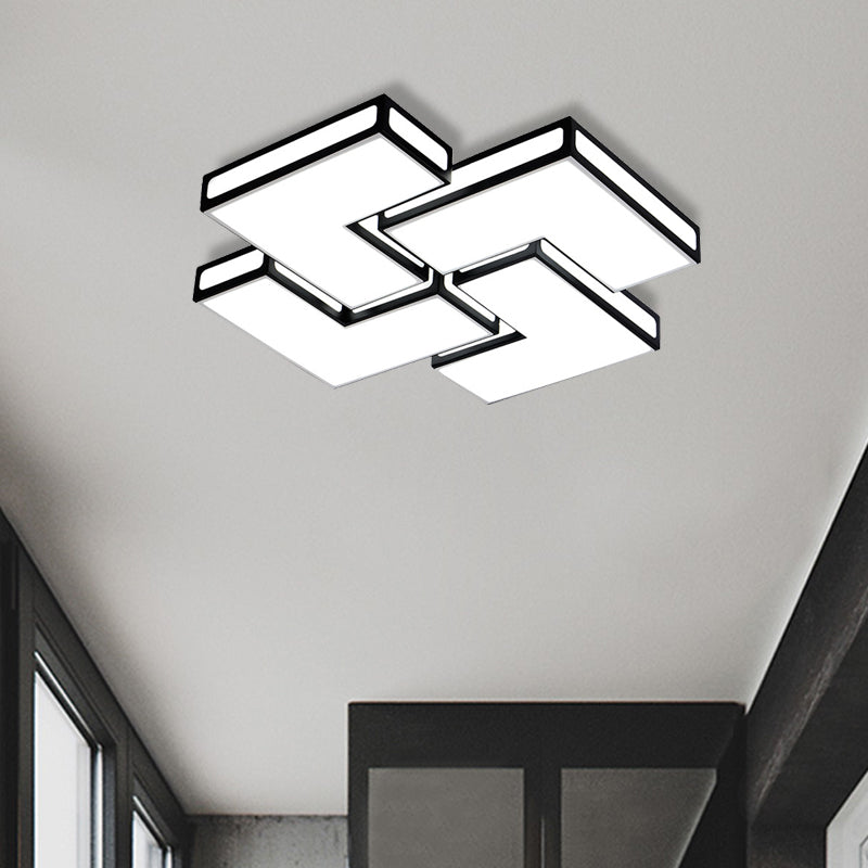 Adult Bedroom Square Flushmount Light Acrylic Contemporary White/Black and White LED Ceiling Lamp