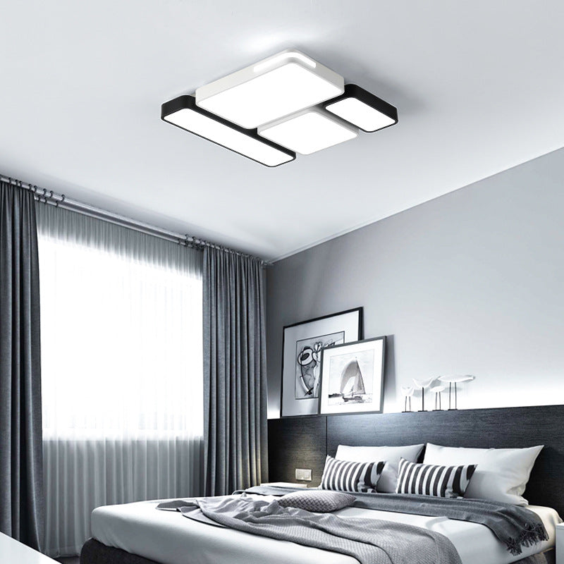 Simple Rectangle Ceiling Mount Light Acrylic Slim LED Ceiling Lamp in Black and White/White for Study Room