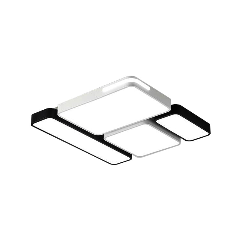 Simple Rectangle Ceiling Mount Light Acrylic Slim LED Ceiling Lamp in Black and White/White for Study Room