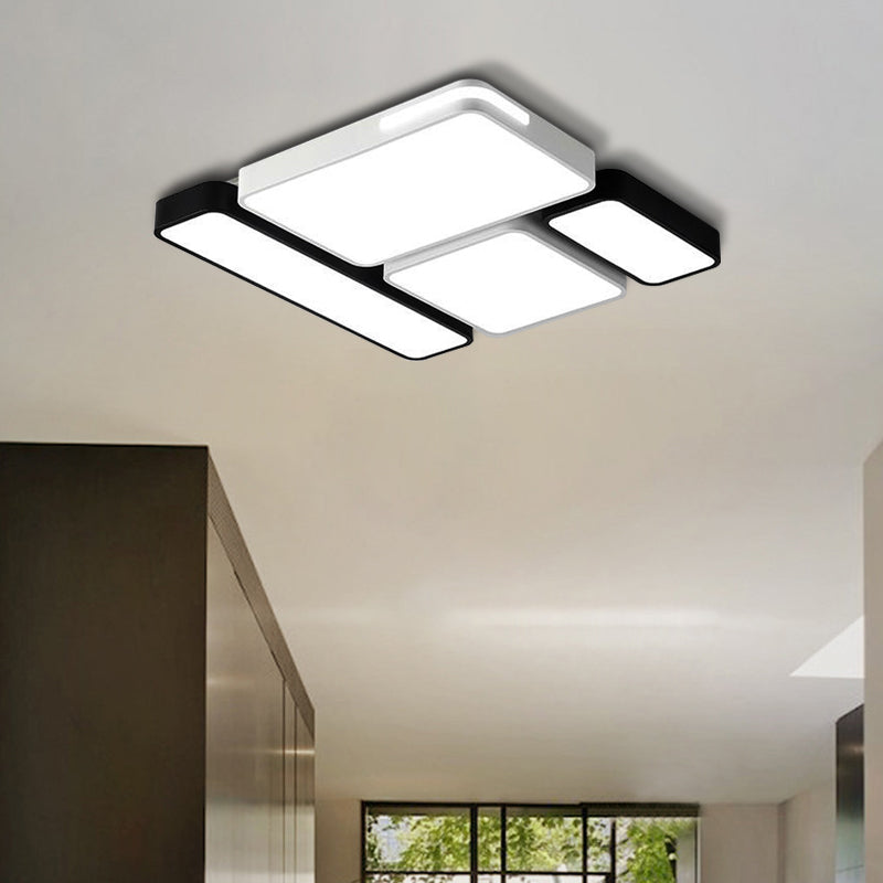Simple Rectangle Ceiling Mount Light Acrylic Slim LED Ceiling Lamp in Black and White/White for Study Room