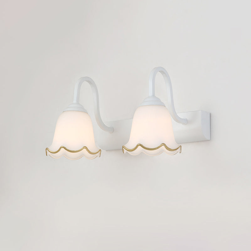 Multi Lights Flower Wall Light Sconces Modern Style White Glass Wall Mounted Vanity Lights