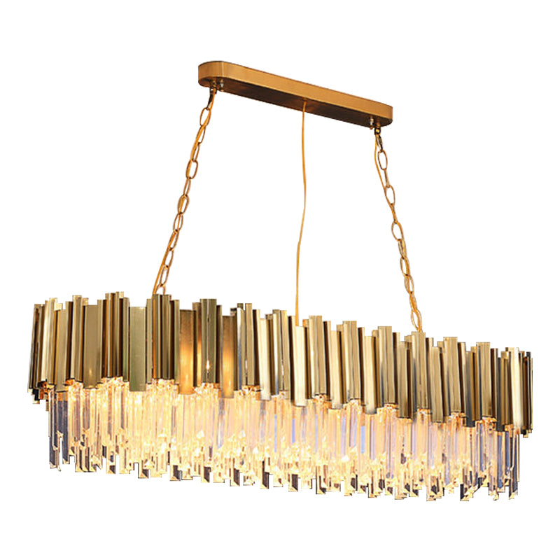 Oval Island Lights Modern Lighting Chandelier Crystal 8 Light Island Light Fixtures in Gold