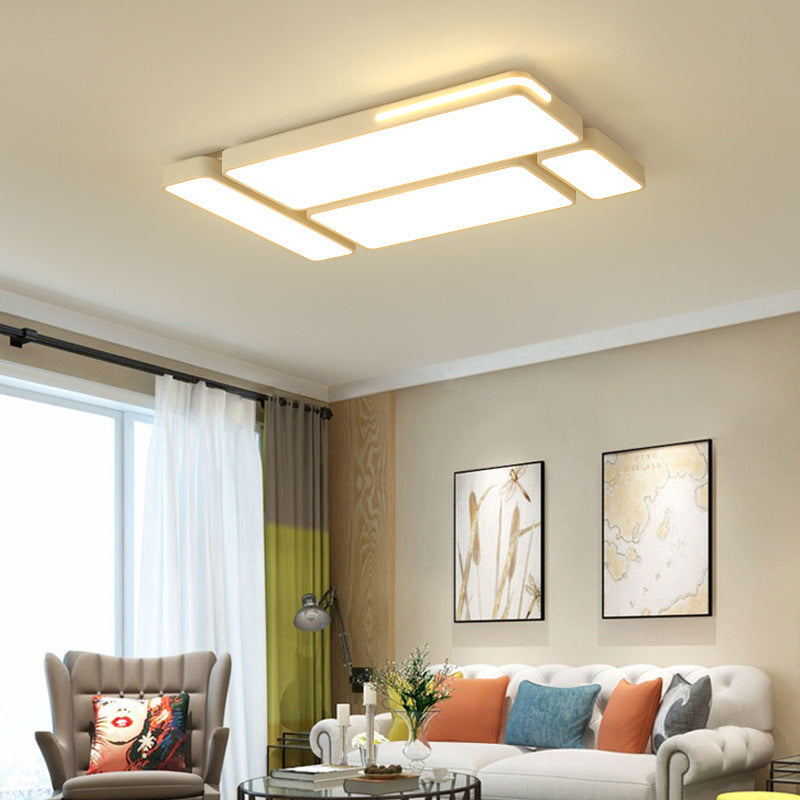 Simple Rectangle Ceiling Mount Light Acrylic Slim LED Ceiling Lamp in Black and White/White for Study Room