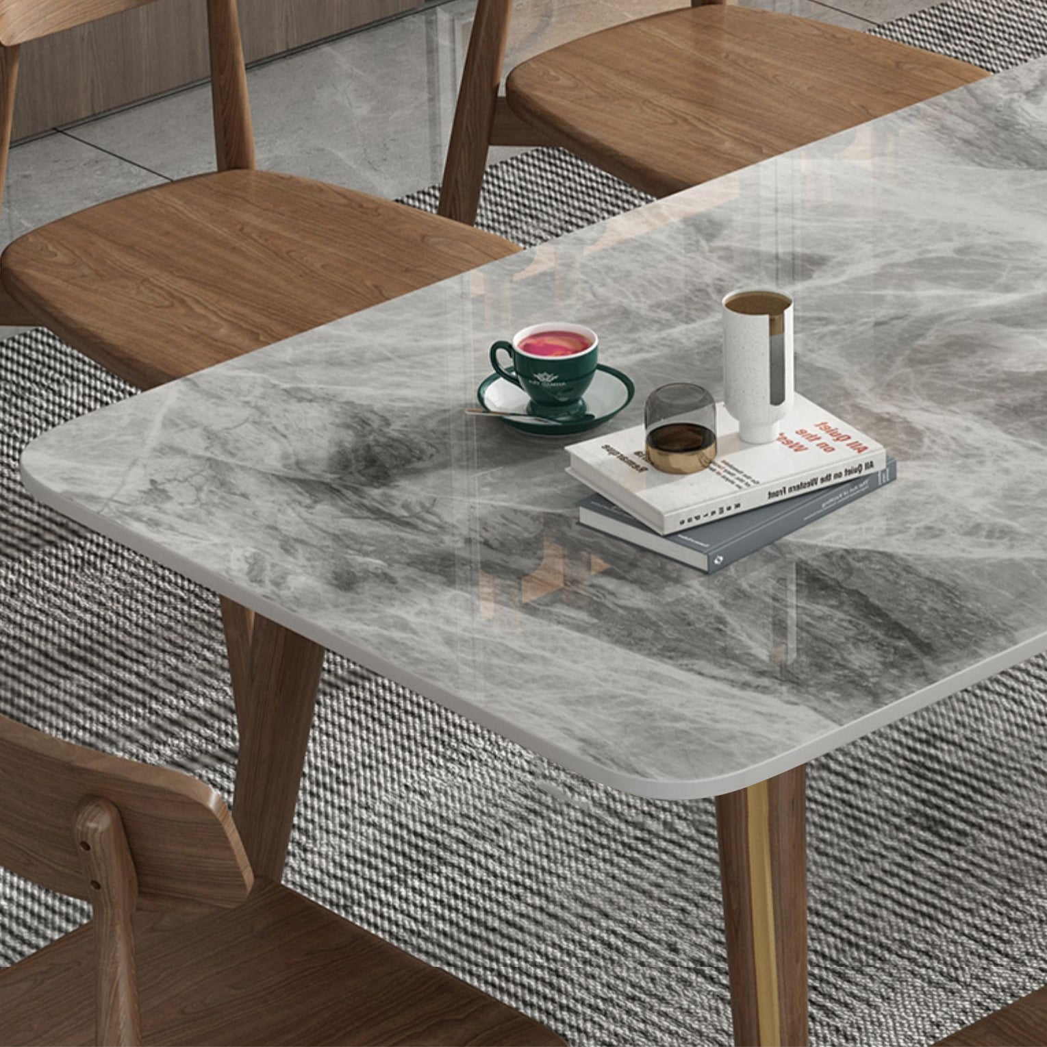 Modern Style Sintered Stone Dining Table 4 Legs Rectangular Table in Grey