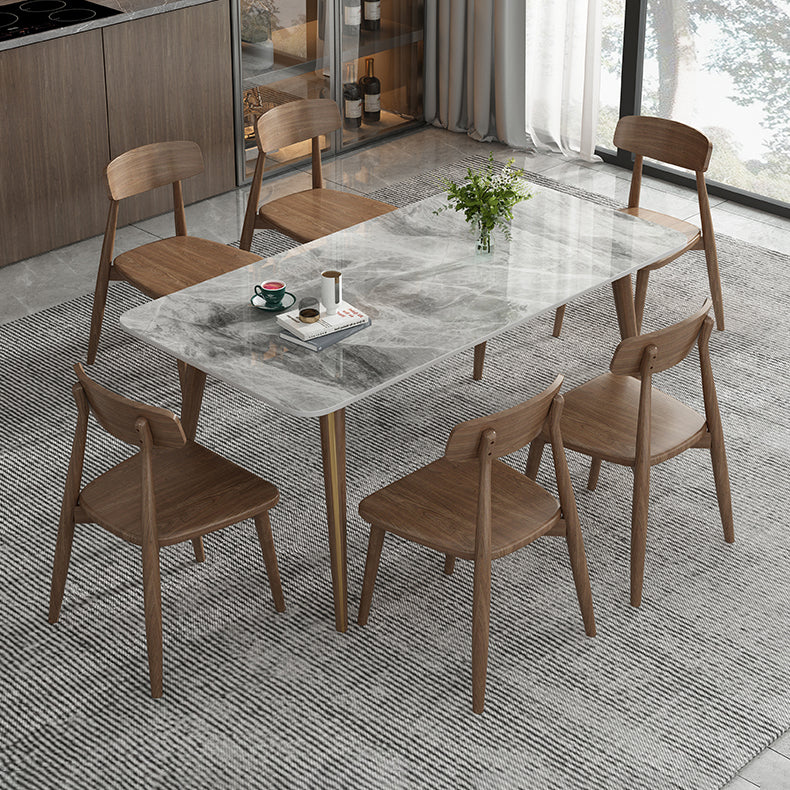 Modern Style Sintered Stone Dining Table 4 Legs Rectangular Table in Grey