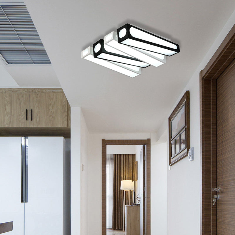 Modern Linear Square Flush Mount Light Acrylic LED Ceiling Light in Black and White for Foyer