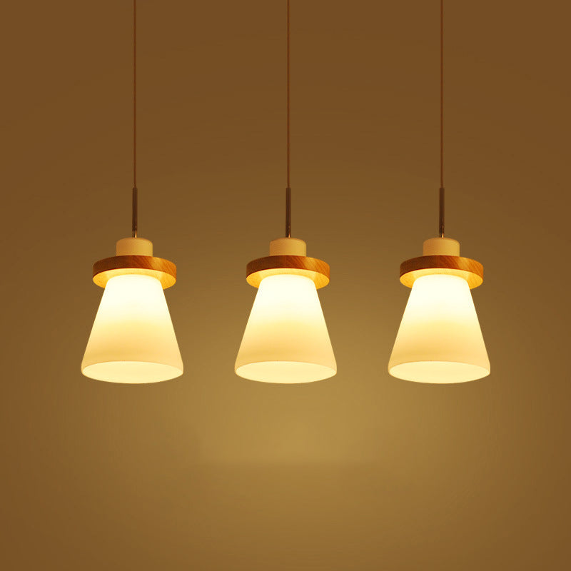 Wood and White Glass Pendant Lamp Simple Modern Suspension Lighting Fixture for Bedroom