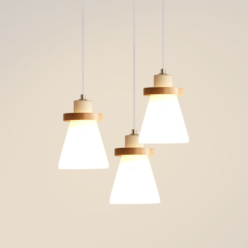 Wood and White Glass Pendant Lamp Simple Modern Suspension Lighting Fixture for Bedroom