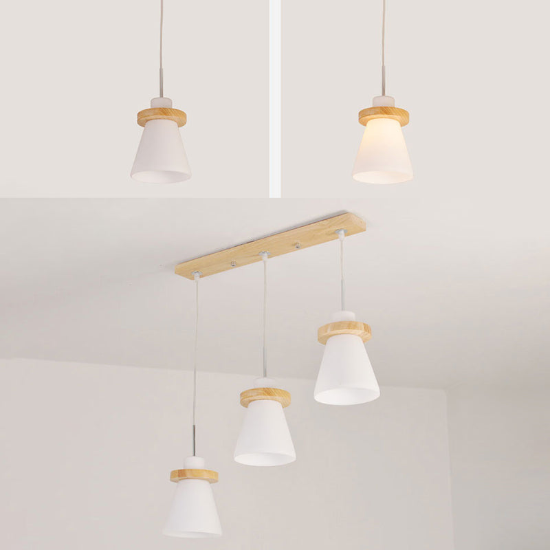 Wood and White Glass Pendant Lamp Simple Modern Suspension Lighting Fixture for Bedroom