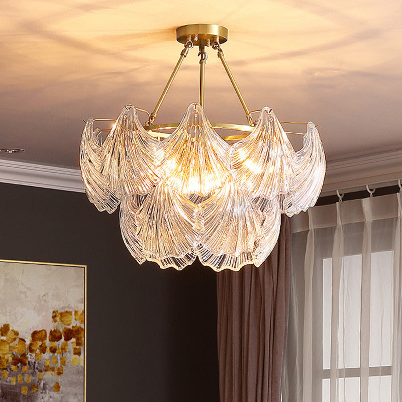 Shell Chandelier Light Fixture Vintage Clear Glass Pendant Lighting for Restaurant
