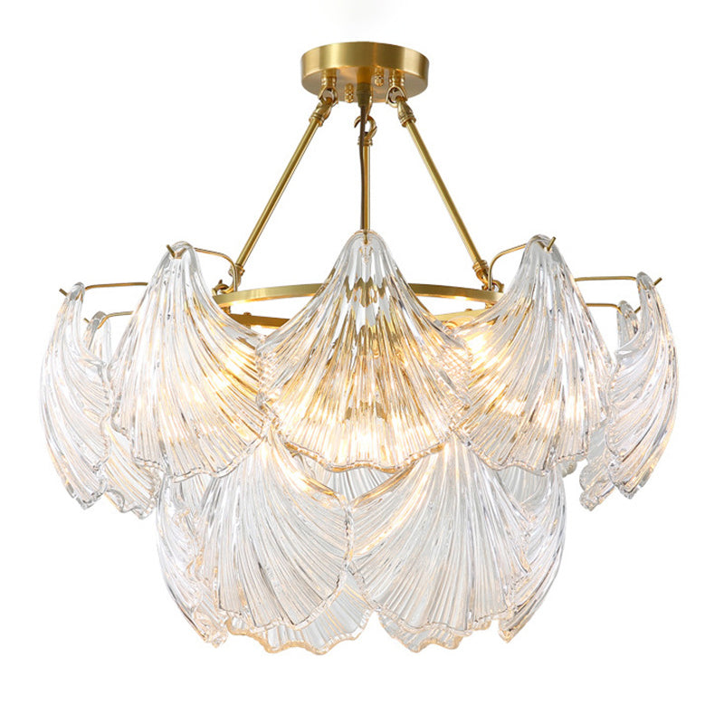 Shell Chandelier Light Fixture Vintage Clear Glass Pendant Lighting for Restaurant