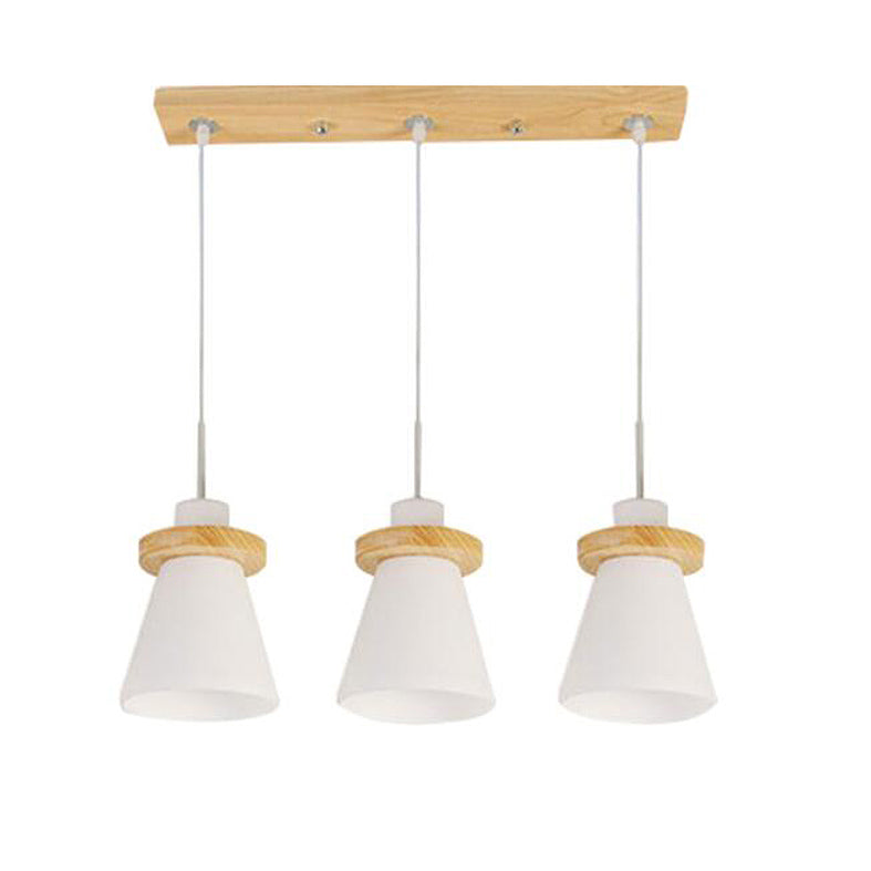 Wood and White Glass Pendant Lamp Simple Modern Suspension Lighting Fixture for Bedroom