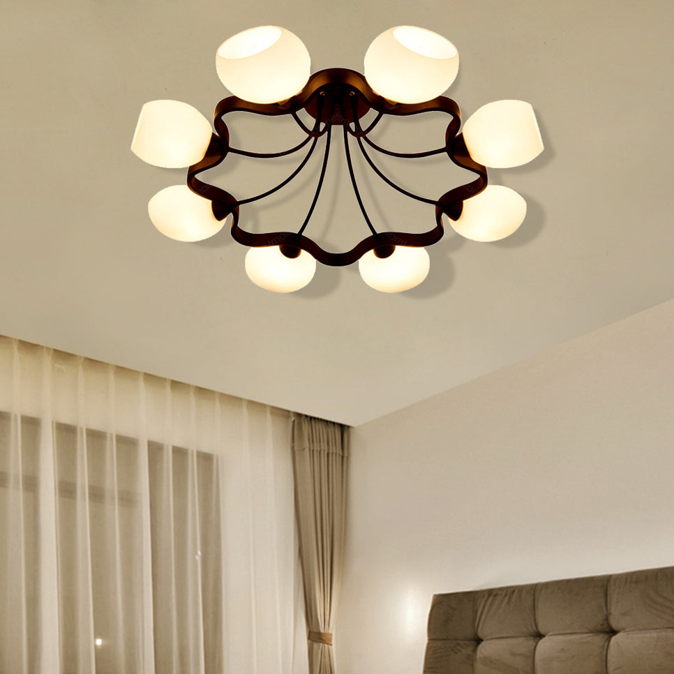 Blanc Orb Shade Semi Flushmount Light avec Orb Shade 6/8 Lumières Grossé plafond de plafond pour l'hôtel