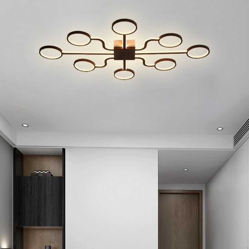 Sputnik Flush Luz de techo con sombra de anillo 4/6/8 cabezas de techo de hierro nórdico luz de montaje de montura en negro
