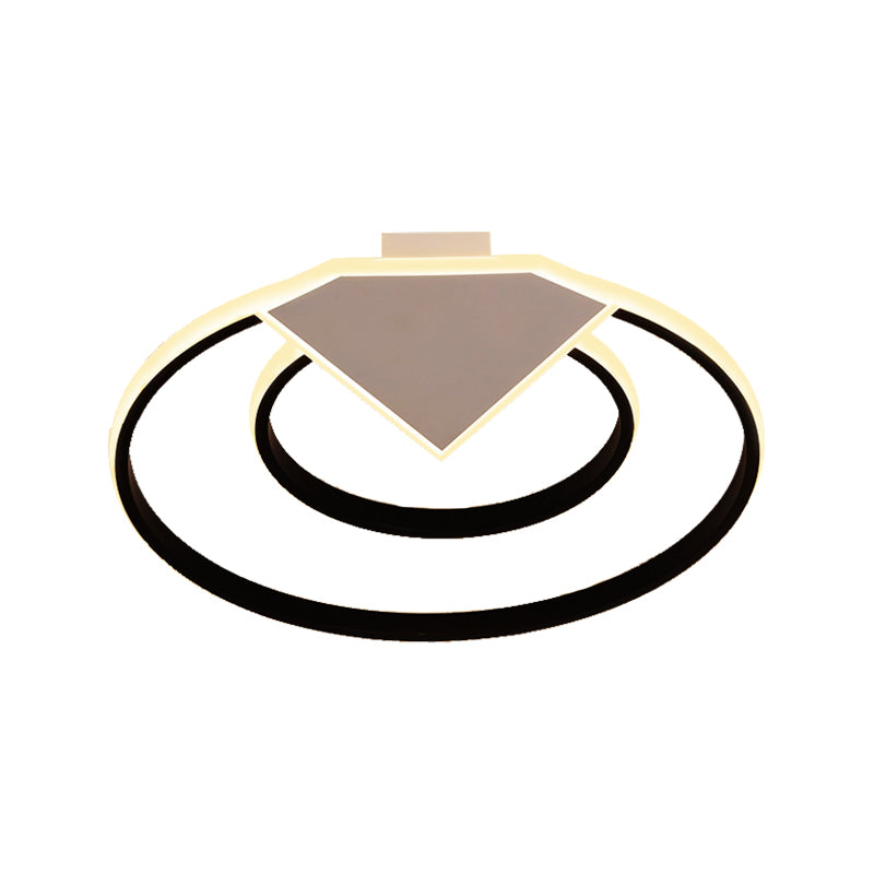 Double Ring Flush Mount Ceiling Light Warm/White Light Modern Metal Led Indoor Flush Lighting in Black, 19.5"/23.5" Wide