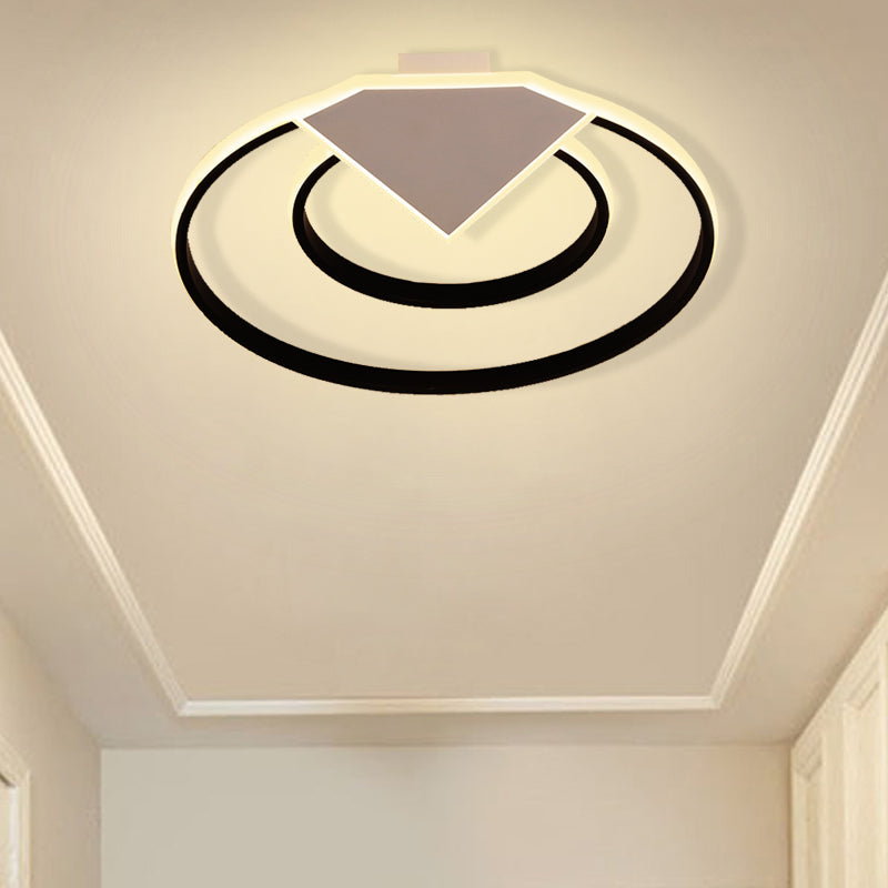 Double Ring Flush Mount Ceiling Light Warm/White Light Modern Metal Led Indoor Flush Lighting in Black, 19.5"/23.5" Wide