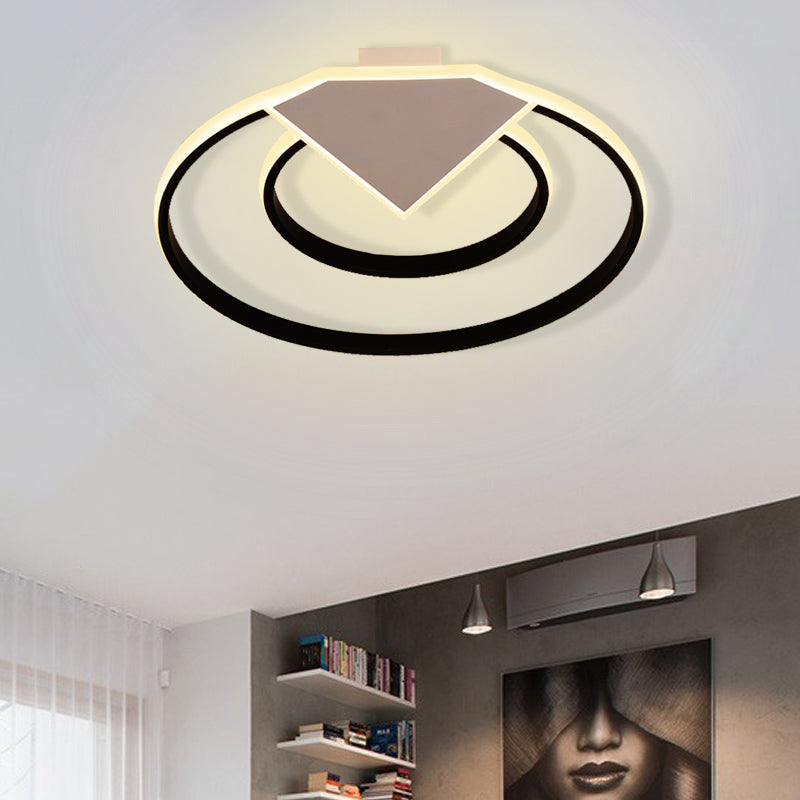 Double Ring Flush Mount Ceiling Light Warm/White Light Modern Metal Led Indoor Flush Lighting in Black, 19.5"/23.5" Wide