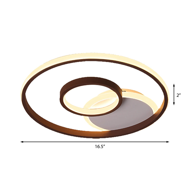 Lámpara empotrada de múltiples anillos marrón, lámpara de techo de montaje empotrado Led de metal minimalista en blanco cálido/blanco, 16,5 "/ 20,5"/24,5 "/ 31" de ancho