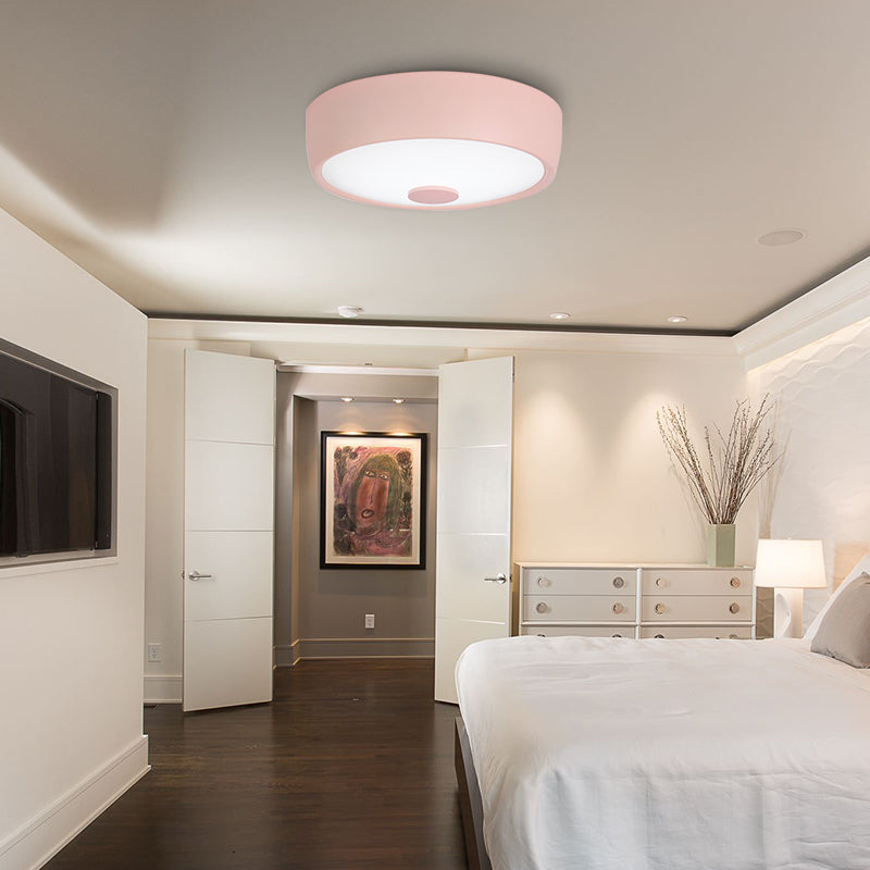 Macaron Drum Lampada da incasso a soffitto in metallo a LED per cameretta dei bambini Illuminazione da incasso in nero/verde/rosa/giallo con diffusore in vetro smerigliato