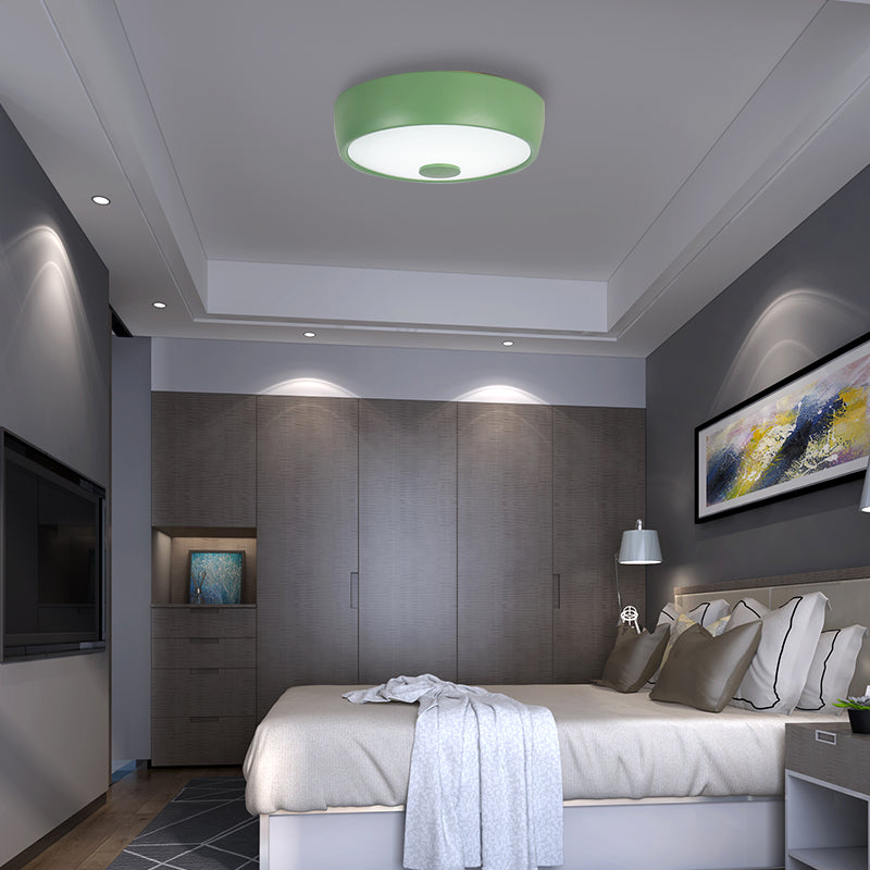 Macaron Drum Lampada da incasso a soffitto in metallo a LED per cameretta dei bambini Illuminazione da incasso in nero/verde/rosa/giallo con diffusore in vetro smerigliato