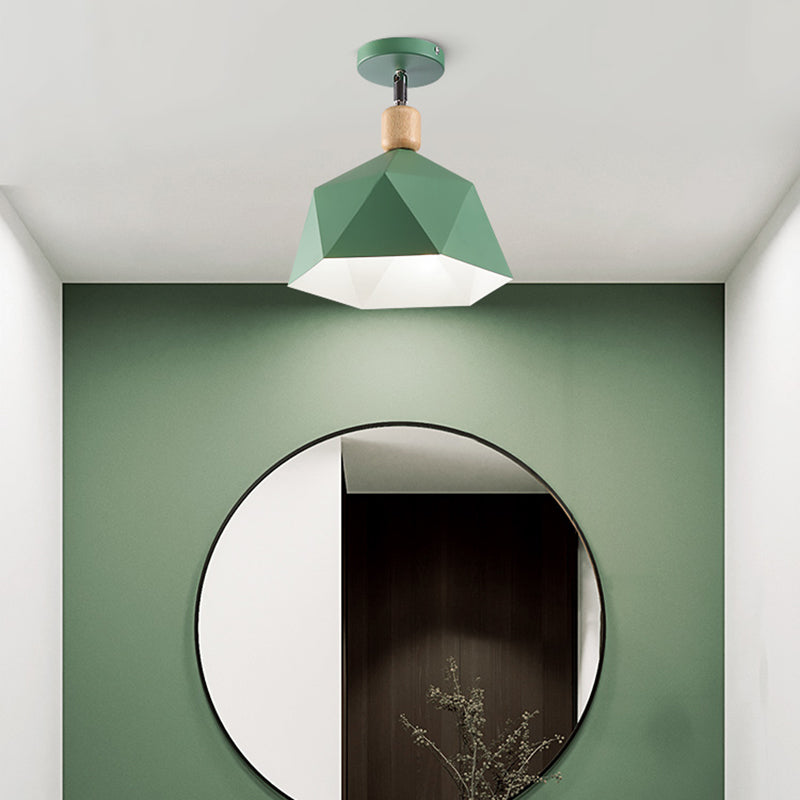Plafonnier Semi-encastré en forme de diamant en métal gris/blanc/vert, 1 lumière, Macaron, pour Hall