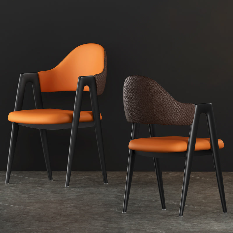 Contemporary Metal Dining Room Chairs Leather Open Back Dining Side Chair for Home Use