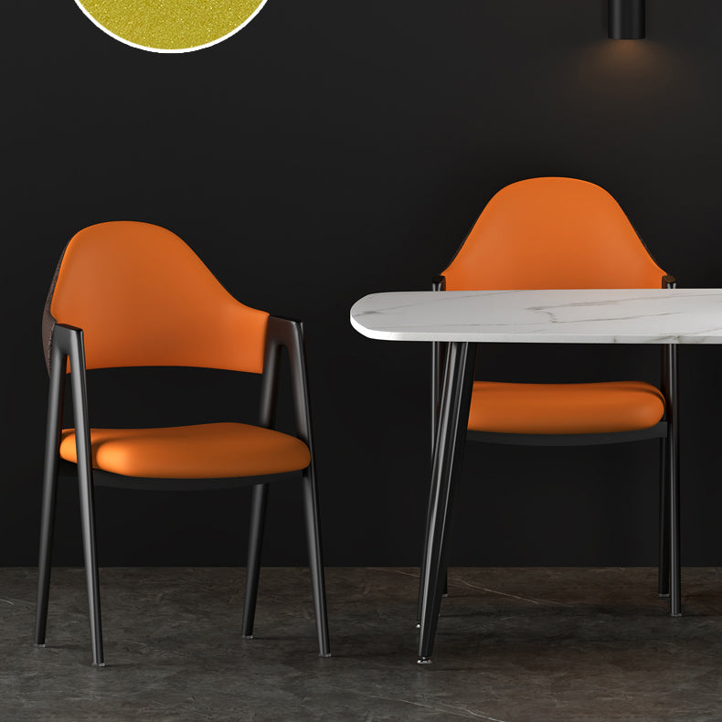 Contemporary Metal Dining Room Chairs Leather Open Back Dining Side Chair for Home Use
