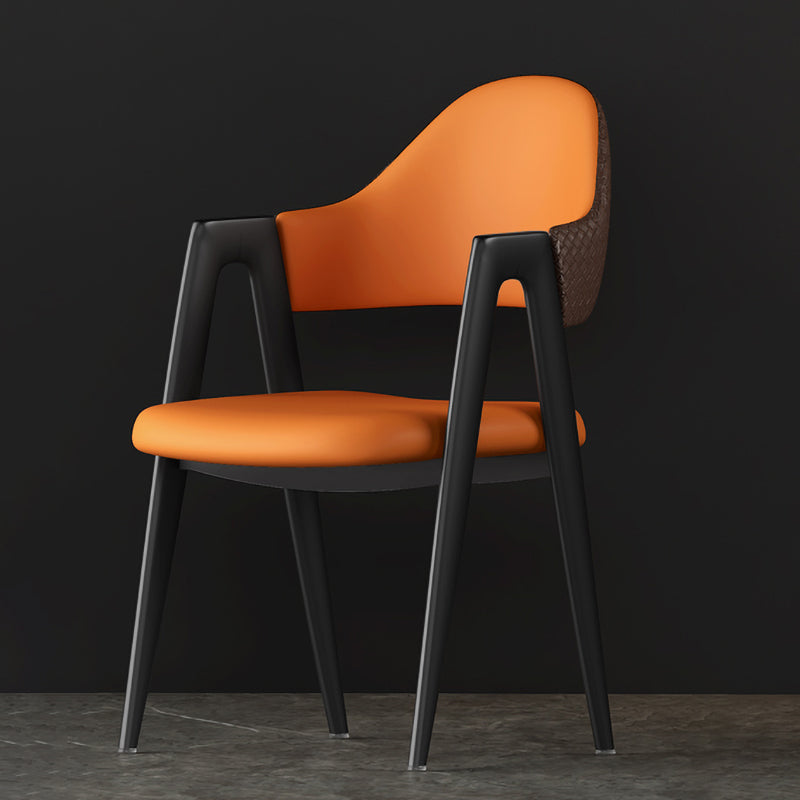 Contemporary Metal Dining Room Chairs Leather Open Back Dining Side Chair for Home Use
