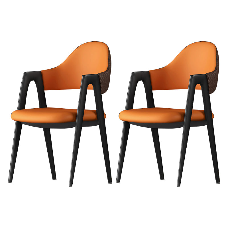 Contemporary Metal Dining Room Chairs Leather Open Back Dining Side Chair for Home Use