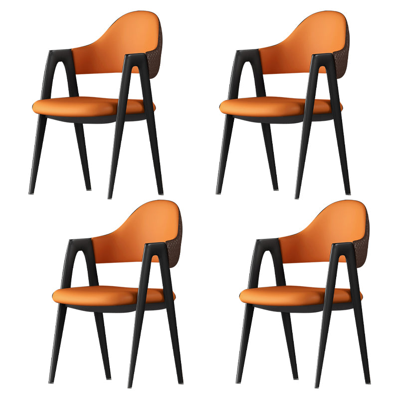 Contemporary Metal Dining Room Chairs Leather Open Back Dining Side Chair for Home Use