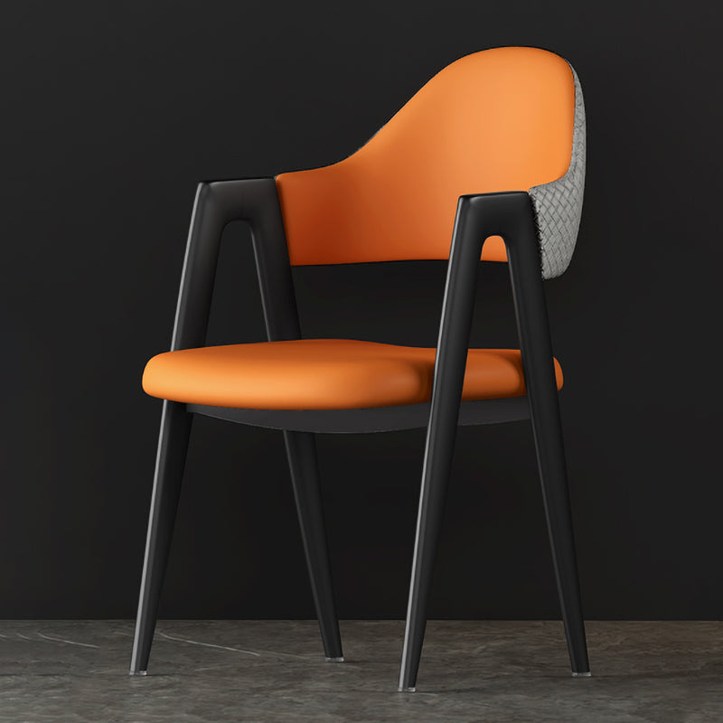 Contemporary Metal Dining Room Chairs Leather Open Back Dining Side Chair for Home Use