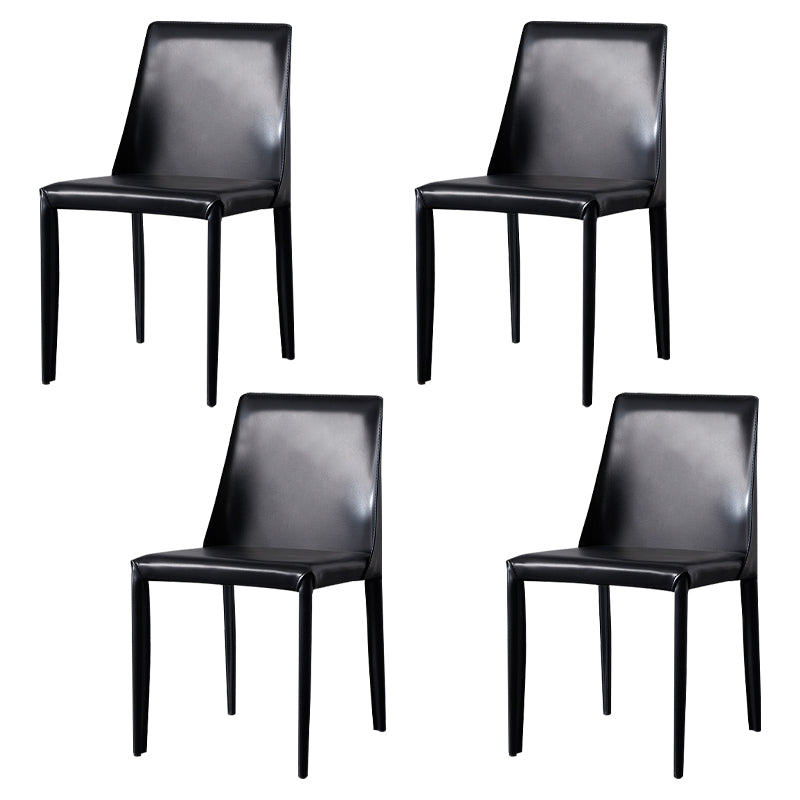 Solid Back Armless Dining Chairs Indoor Leather Side Chairs with Metal Legs