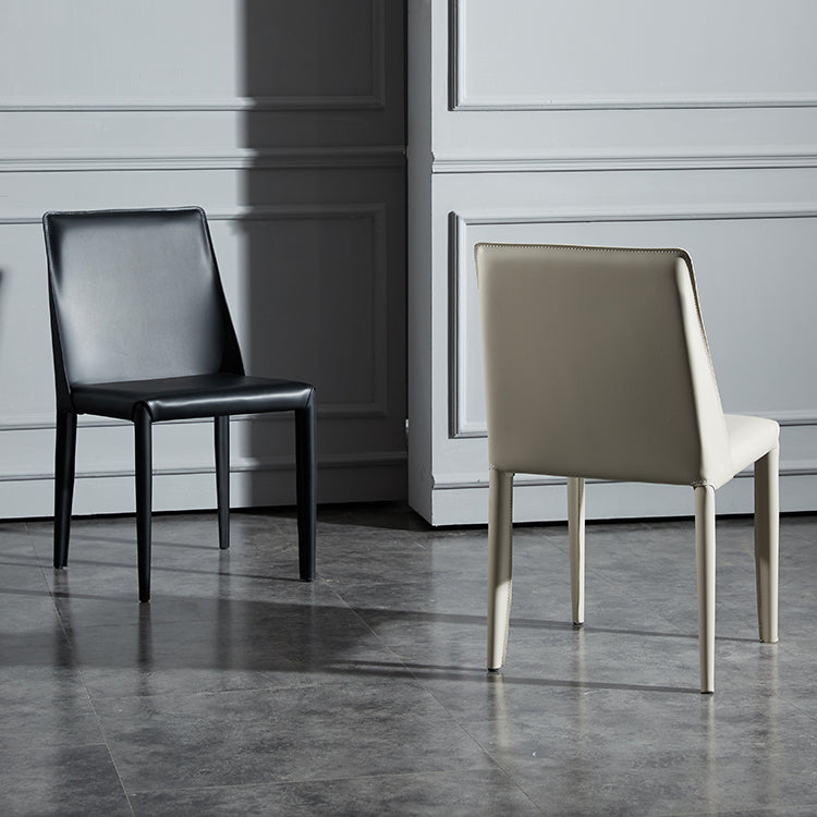 Solid Back Armless Dining Chairs Indoor Leather Side Chairs with Metal Legs