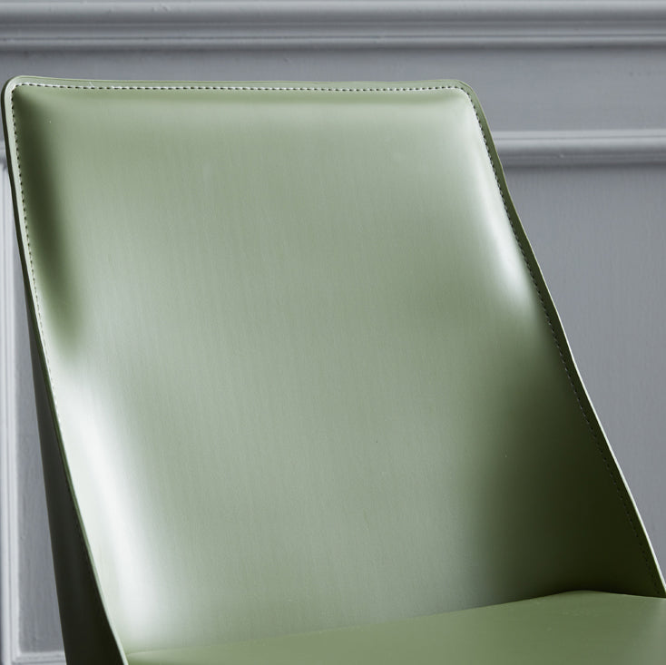 Solid Back Armless Dining Chairs Indoor Leather Side Chairs with Metal Legs
