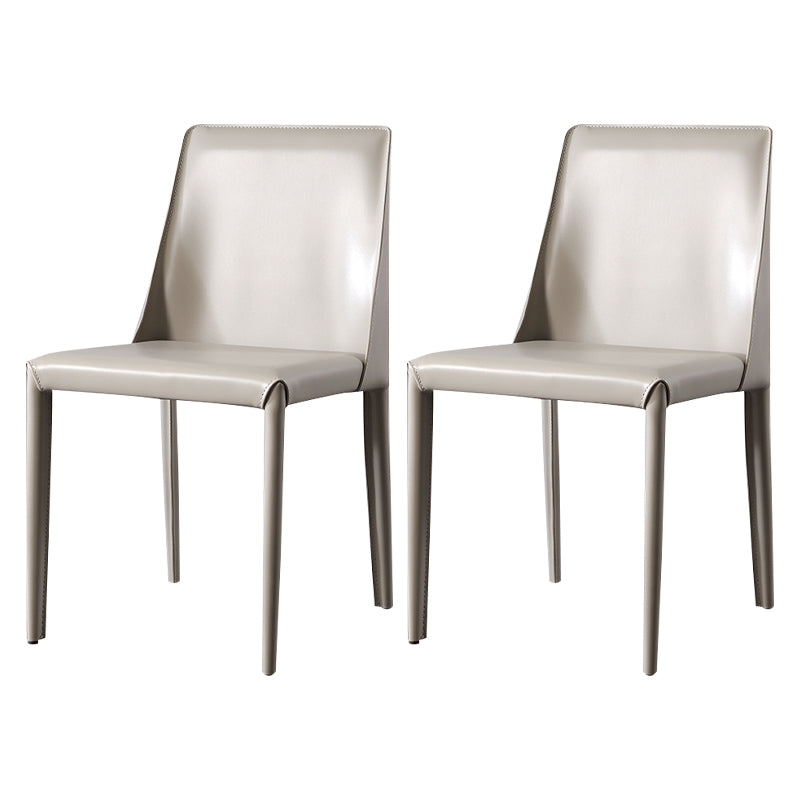 Solid Back Armless Dining Chairs Indoor Leather Side Chairs with Metal Legs