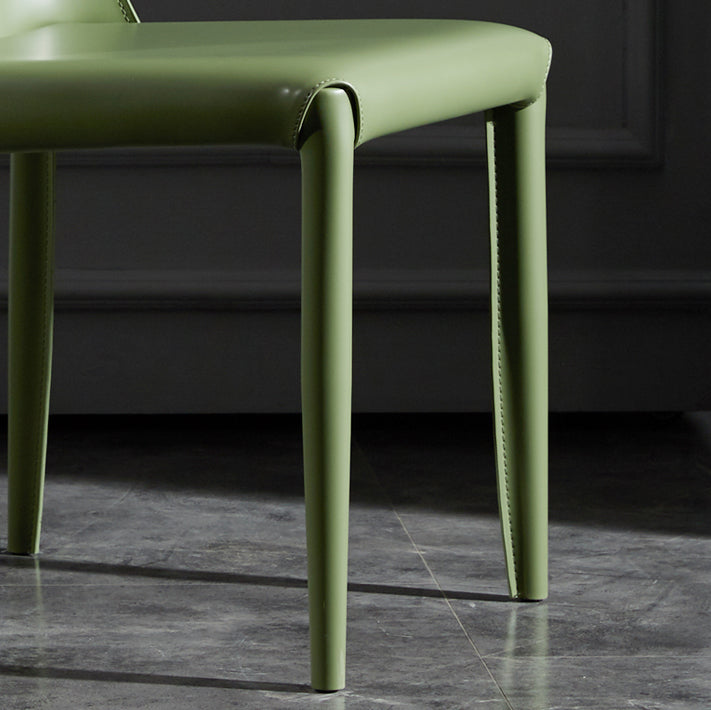 Solid Back Armless Dining Chairs Indoor Leather Side Chairs with Metal Legs