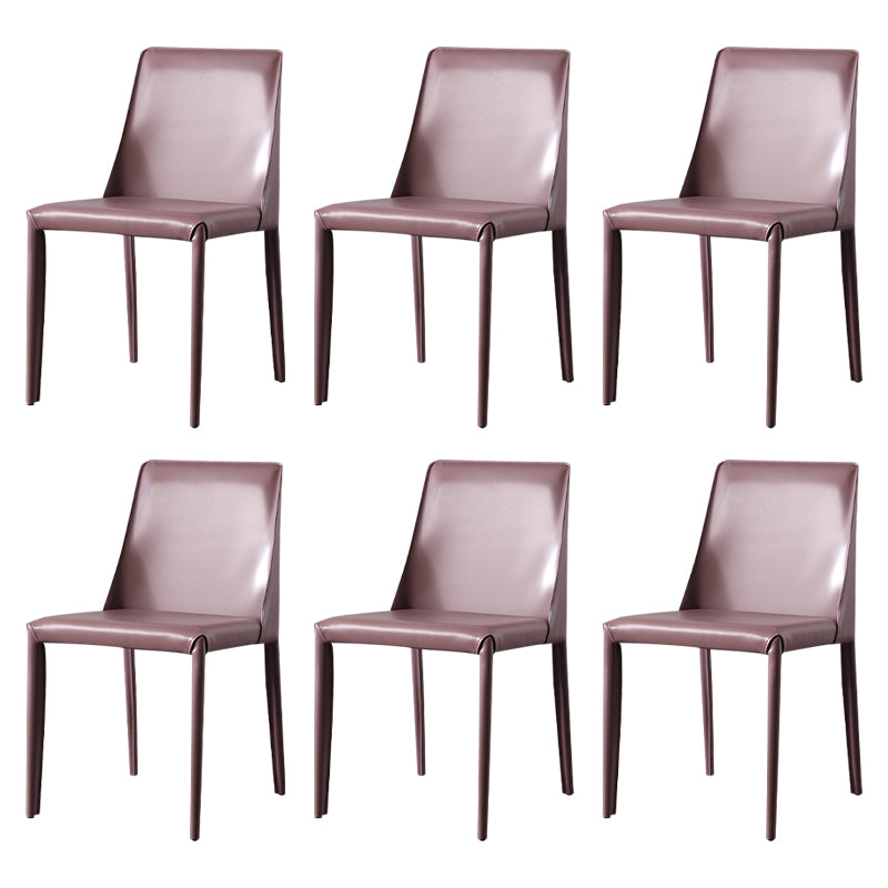 Solid Back Armless Dining Chairs Indoor Leather Side Chairs with Metal Legs
