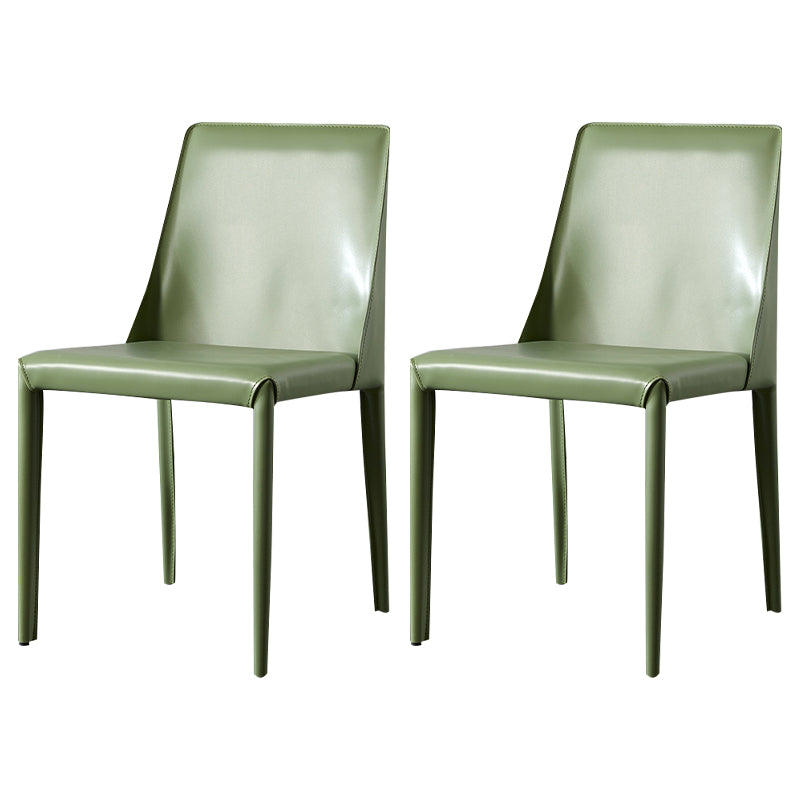 Solid Back Armless Dining Chairs Indoor Leather Side Chairs with Metal Legs