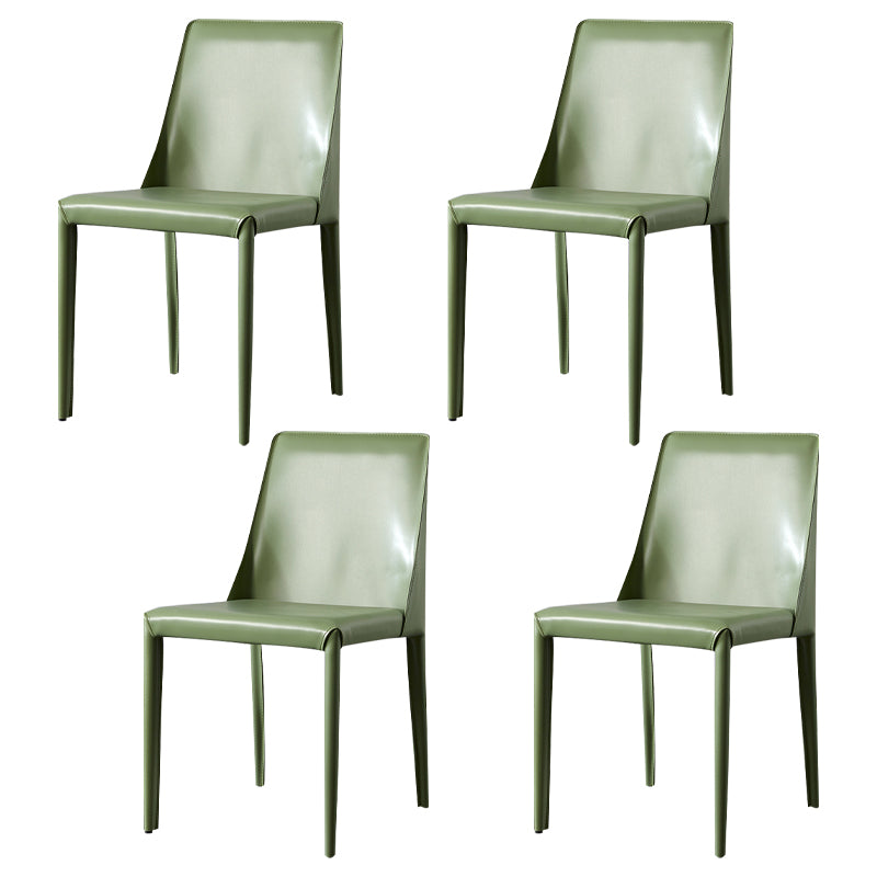Solid Back Armless Dining Chairs Indoor Leather Side Chairs with Metal Legs