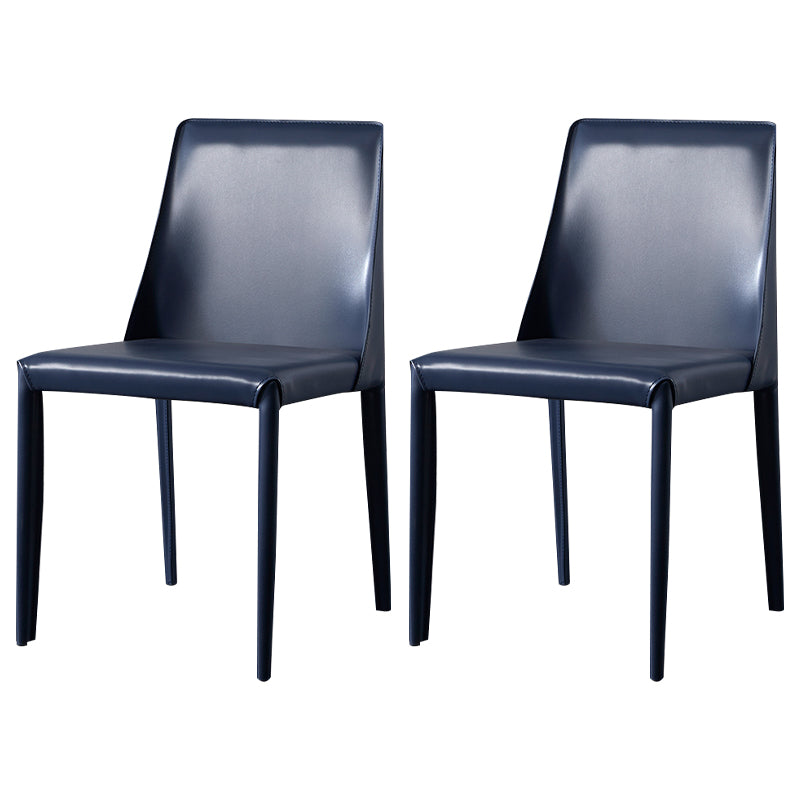 Solid Back Armless Dining Chairs Indoor Leather Side Chairs with Metal Legs