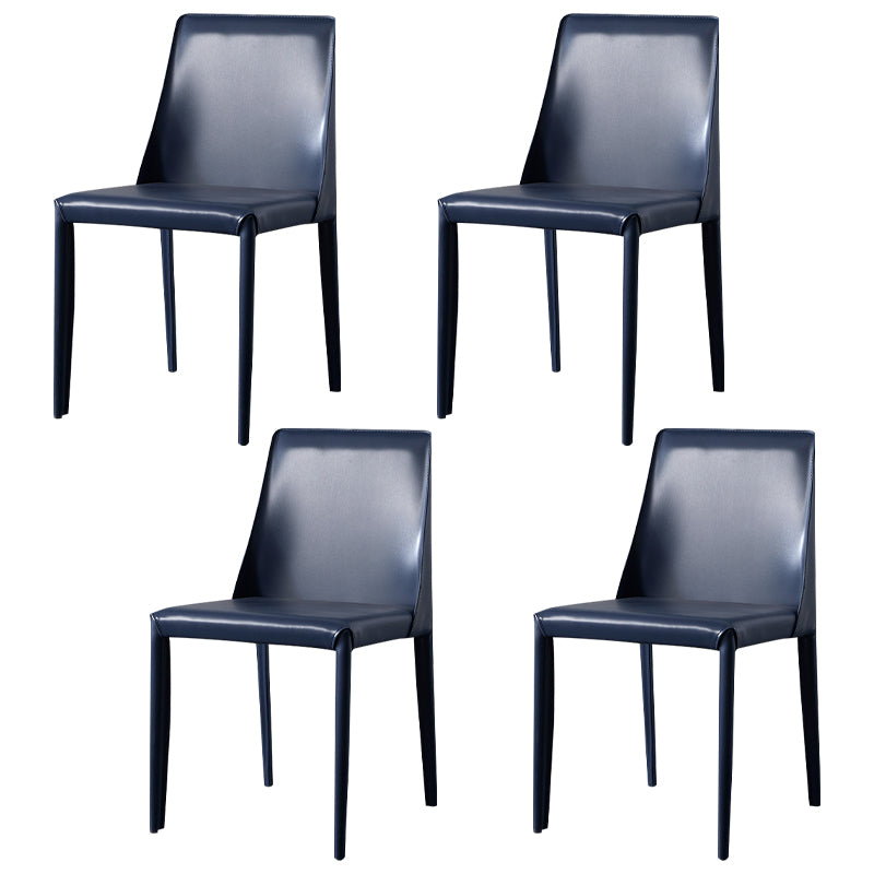 Solid Back Armless Dining Chairs Indoor Leather Side Chairs with Metal Legs