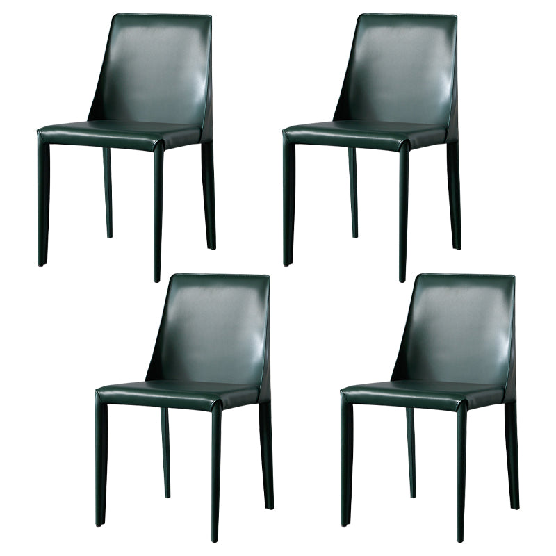 Solid Back Armless Dining Chairs Indoor Leather Side Chairs with Metal Legs