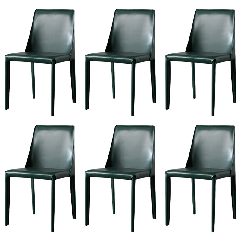 Solid Back Armless Dining Chairs Indoor Leather Side Chairs with Metal Legs