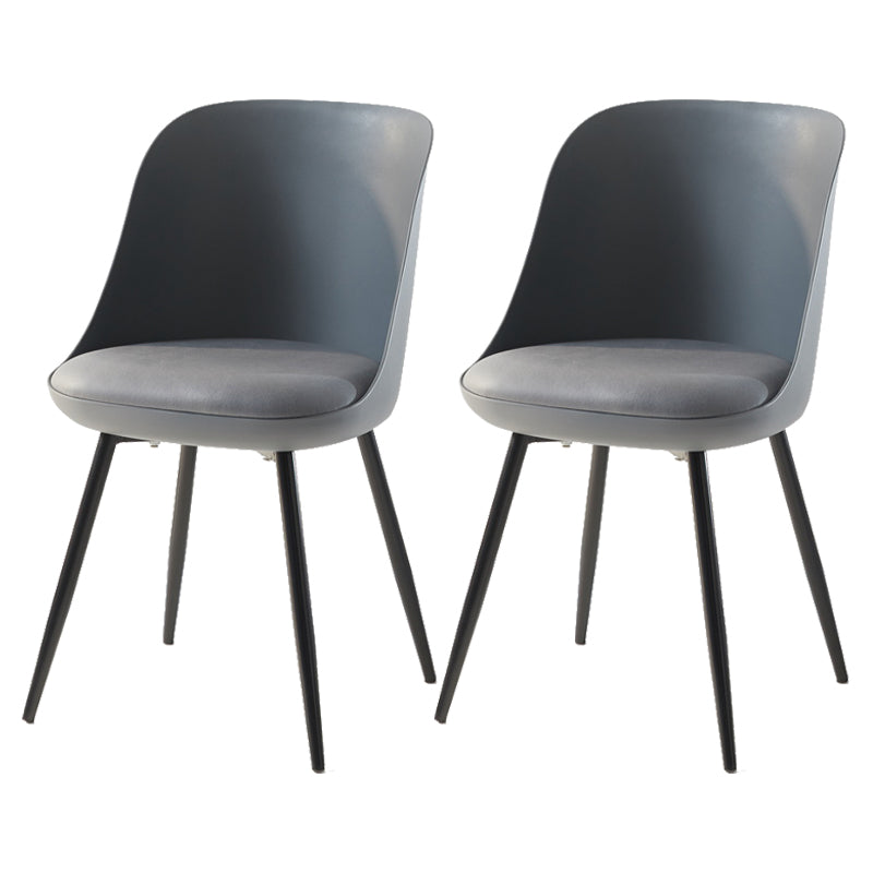 Leather Upholstered Armless Dining Chairs Solid Back Side Chairs with Metal Legs