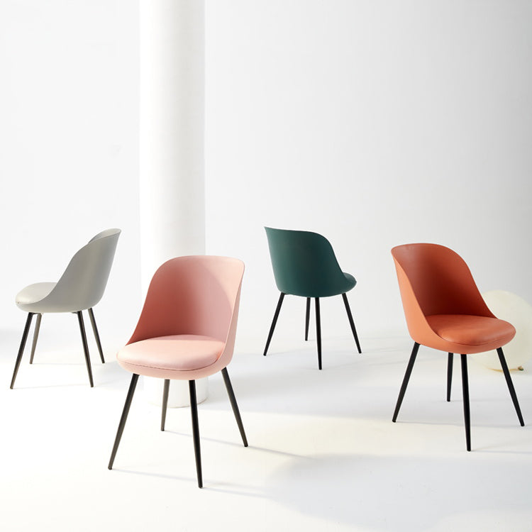 Leather Upholstered Armless Dining Chairs Solid Back Side Chairs with Metal Legs