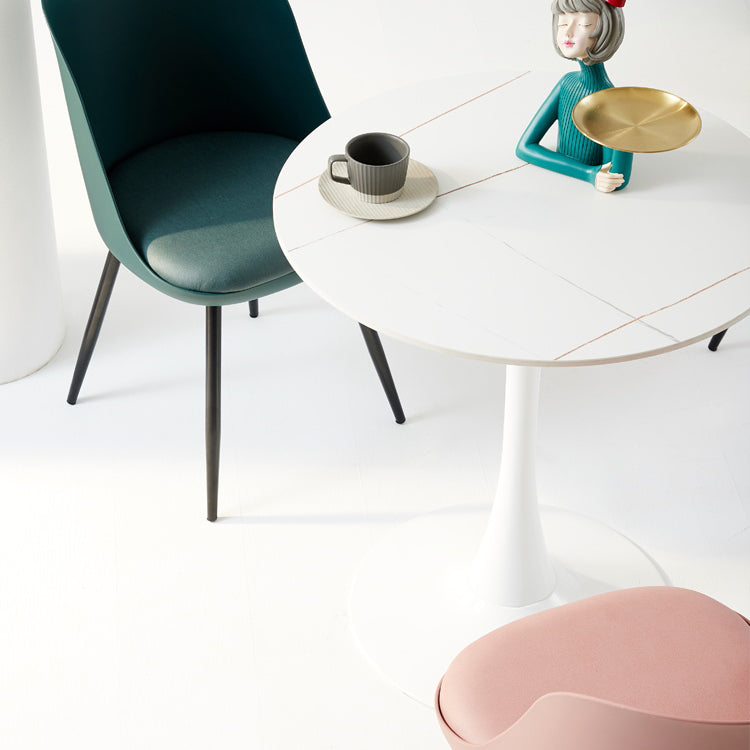 Leather Upholstered Armless Dining Chairs Solid Back Side Chairs with Metal Legs