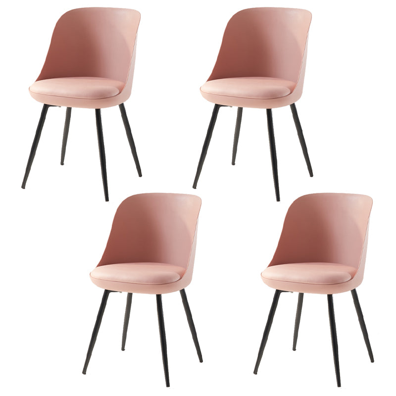 Leather Upholstered Armless Dining Chairs Solid Back Side Chairs with Metal Legs