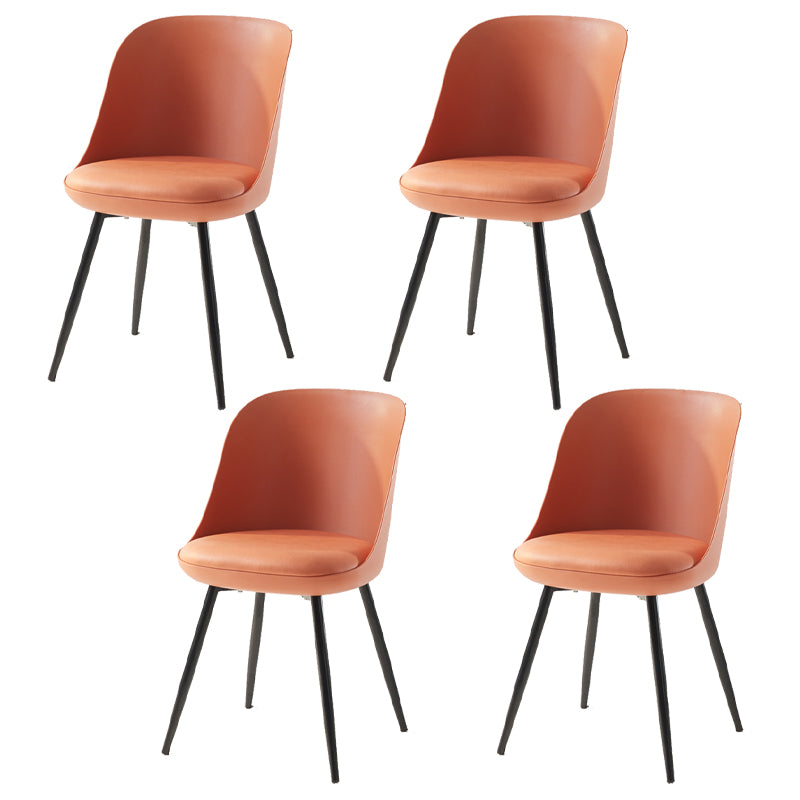 Leather Upholstered Armless Dining Chairs Solid Back Side Chairs with Metal Legs
