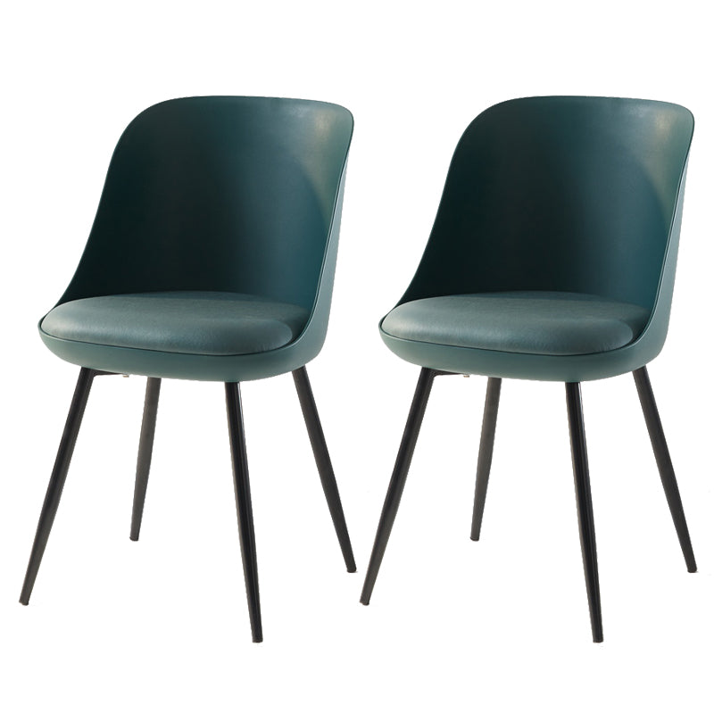 Leather Upholstered Armless Dining Chairs Solid Back Side Chairs with Metal Legs