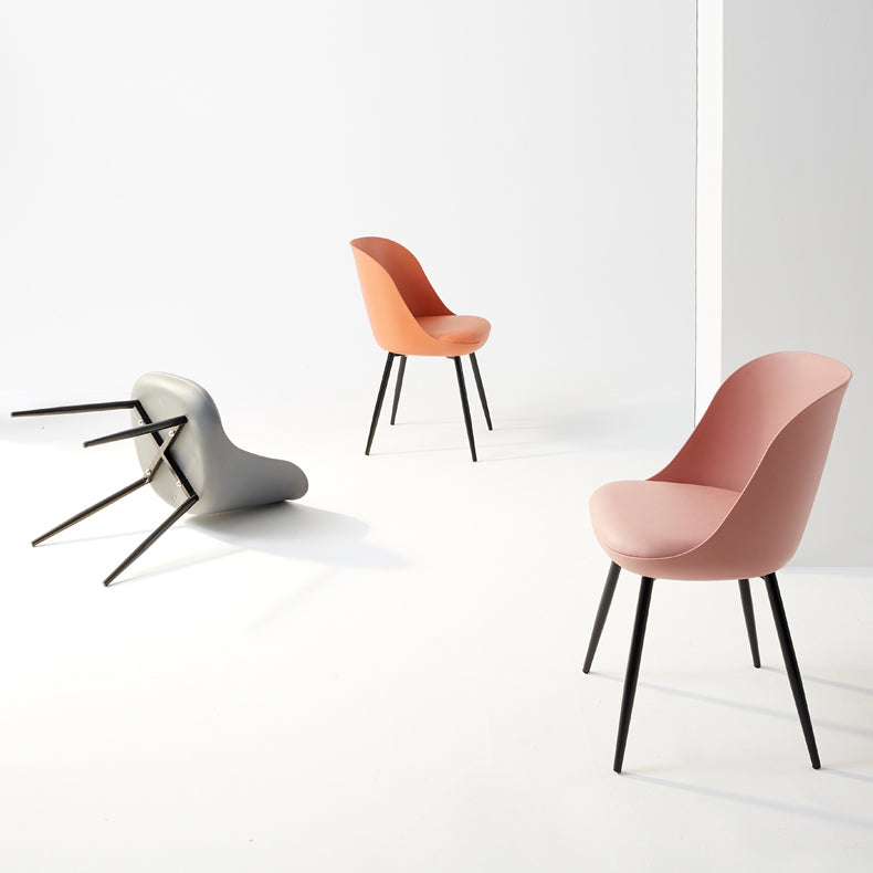 Leather Upholstered Armless Dining Chairs Solid Back Side Chairs with Metal Legs
